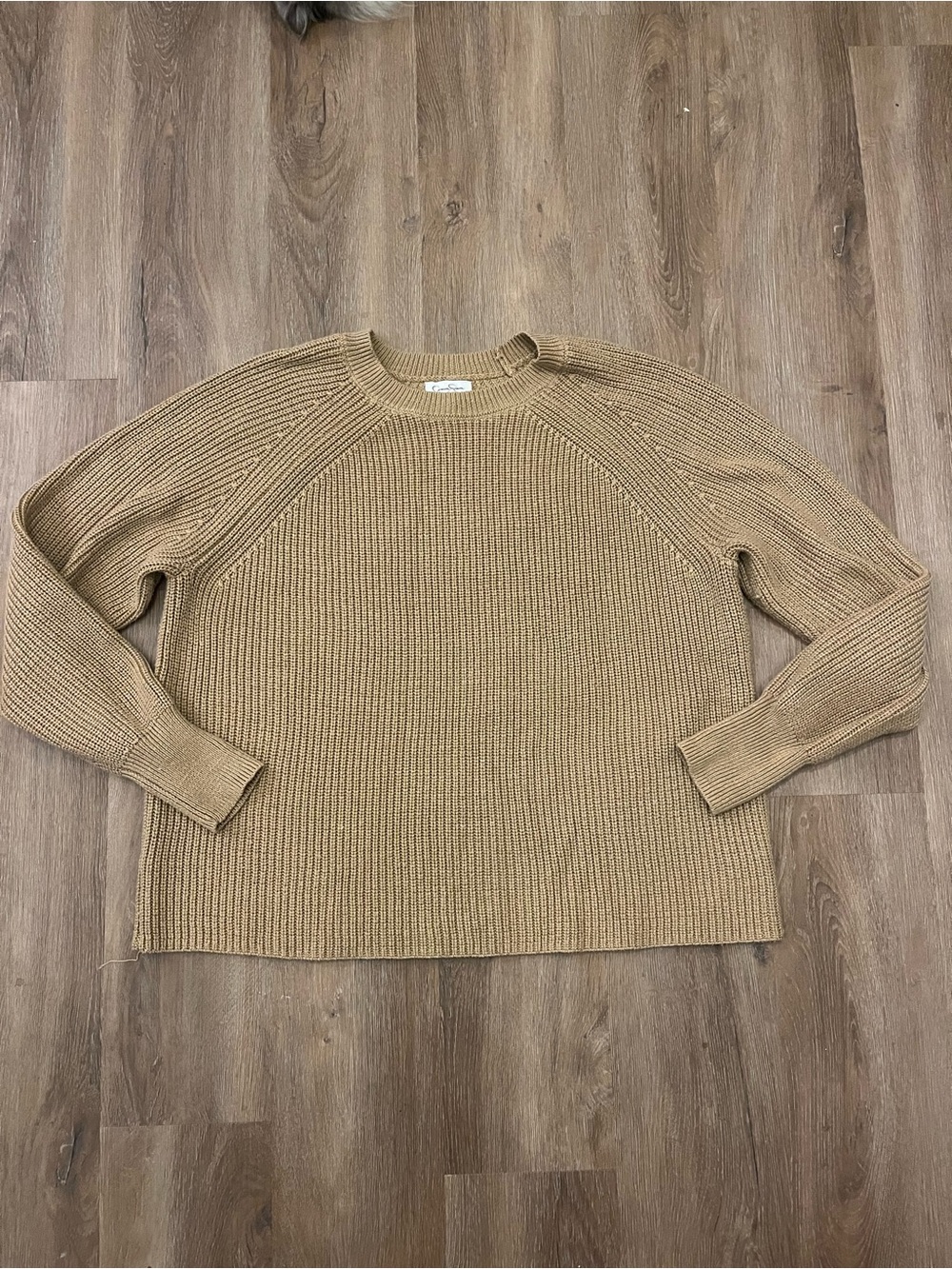 Jessica Simpson Ribbed KnittedCrewneck Sweater in Camel